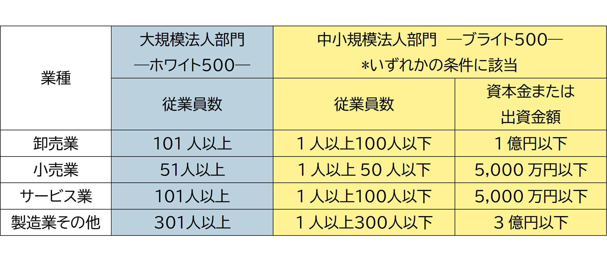 健康経営優良法人部門の区分